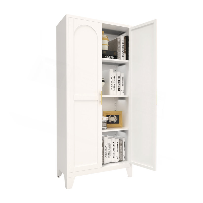 61'' 2 Shapely Doors Cabinet, Metal Storage Cabinet With Doors And Adjustable Shelves, For Bedroom, Living Room, White