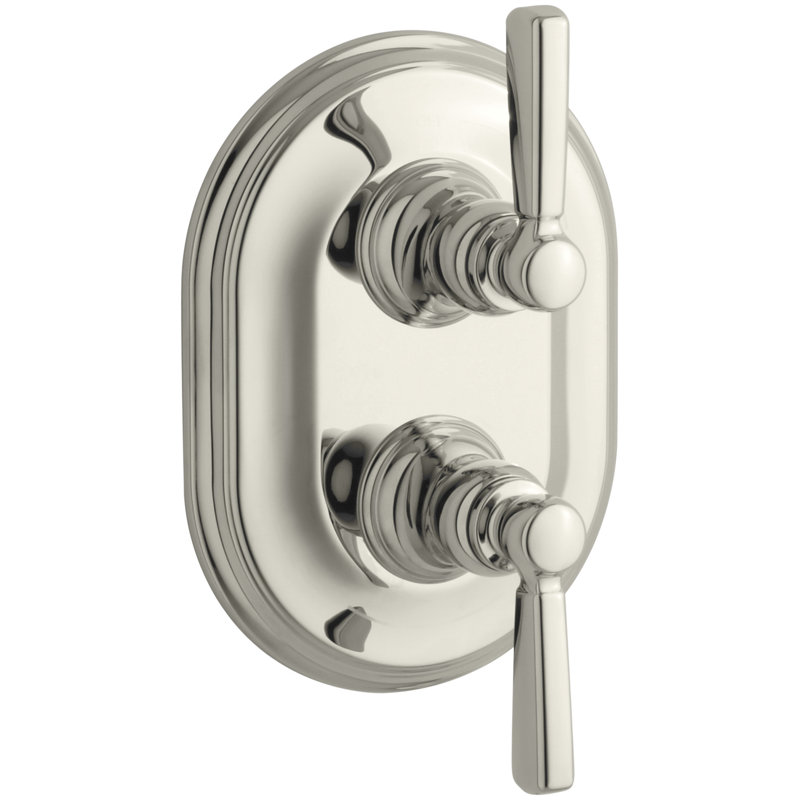 Bancroft Stacked Valve Trim with White Ceramic Lever Handles, Requires Valve, Vibrant Polished Nickel