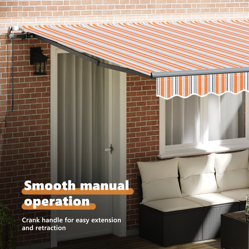 Longshore Tides Retractable Door / Window Awning, 400 cm W x 300 cm D, Blue/Orange/Black