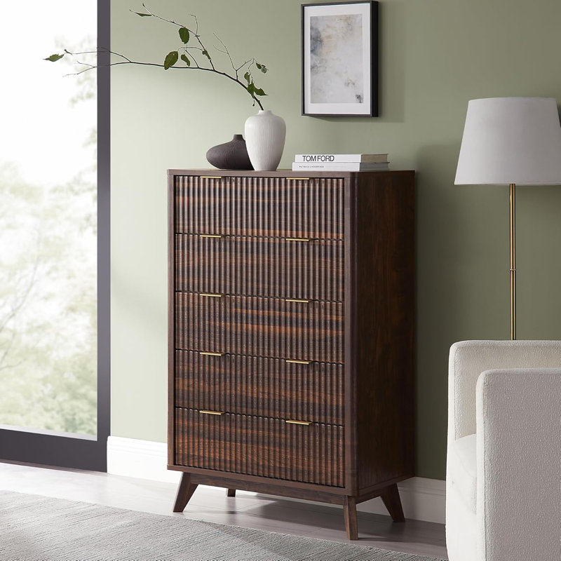 Commode 5 tiroirs Siyuan, Noyer foncé