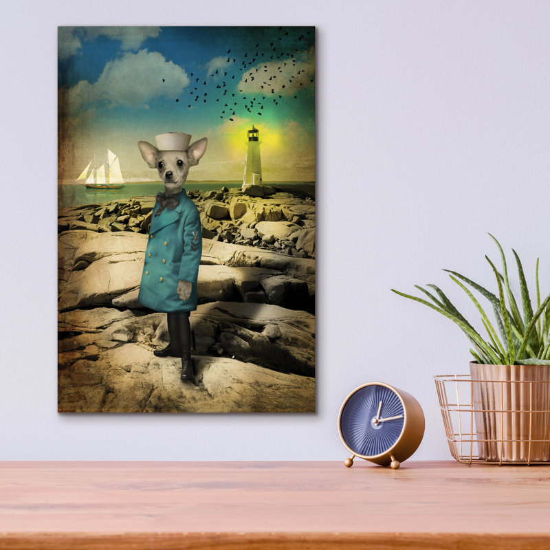  «Chihuahua Sailor» par John Hovenstine, art mural en verre acrylique, 12 po x 16 po