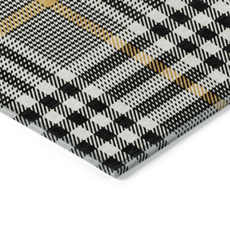 Addison 30" x 20" Black Synthetic Washable Plaid Rug