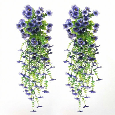 Fleurs artificielles à suspendre pour l'extérieur, 2 pièces de fleurs artificielles pour l'extérieur résistantes aux rayons UV, plante à suspendre artificielle pour les jardinières d'extérieur
