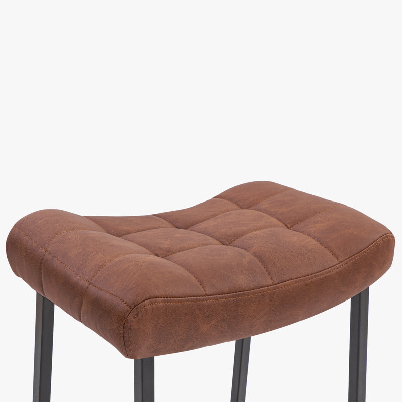 Faux Leather Wide Cushion Bar Stool, Brown Seat/Black Frame