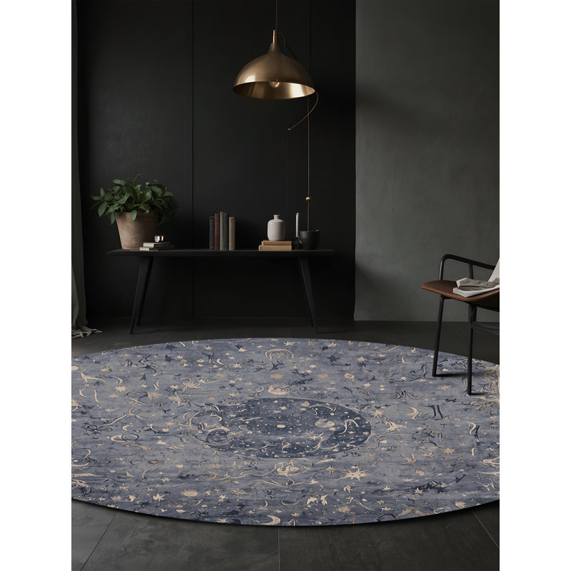Machine Washable Gray Area Rug, Round 6'