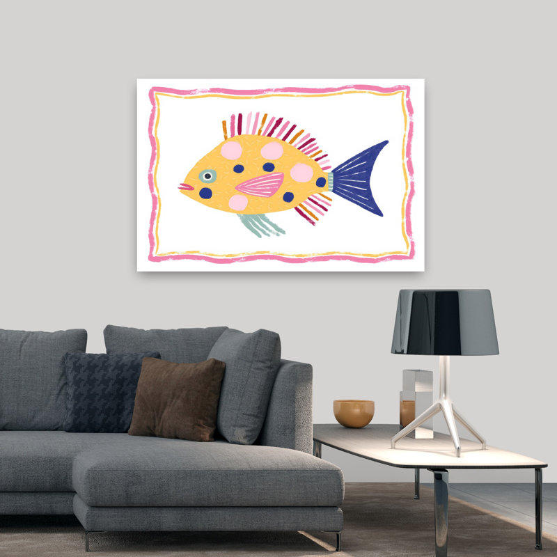 Poisson II, art mural abstrait contemporain, 32" H x 48" W