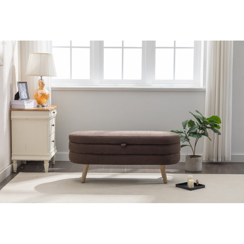 Banc de rangement en tissu avec pieds en bois Boucle, Brun