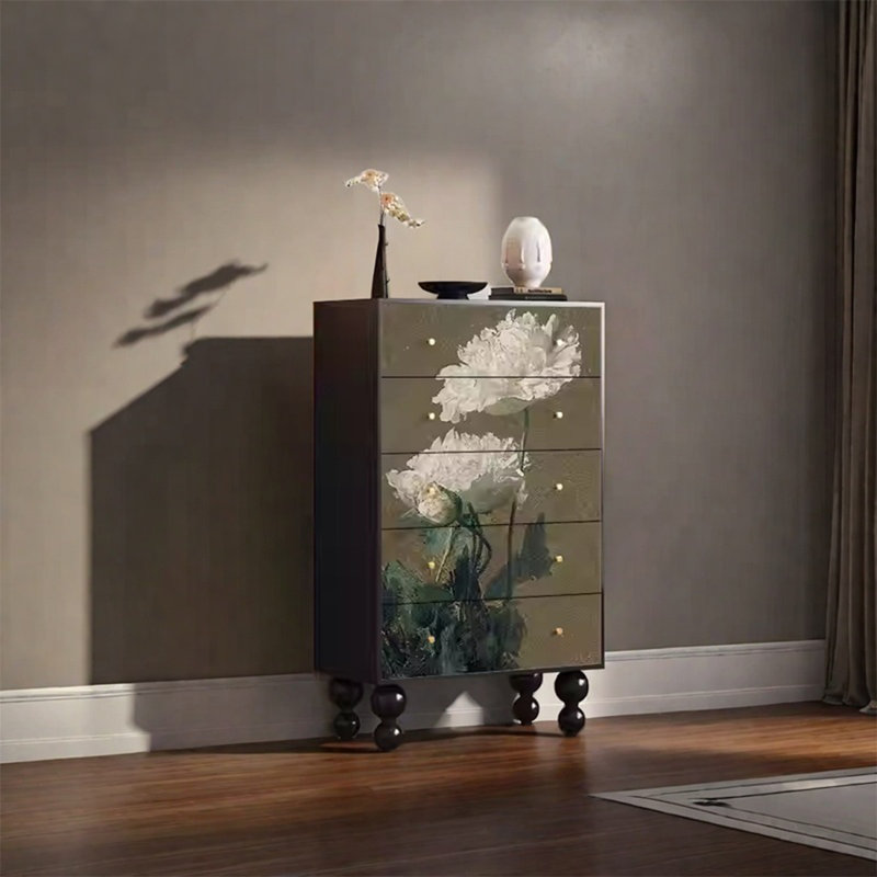 Armoire de rangement en bois de noyer avec 5 tiroirs massifs