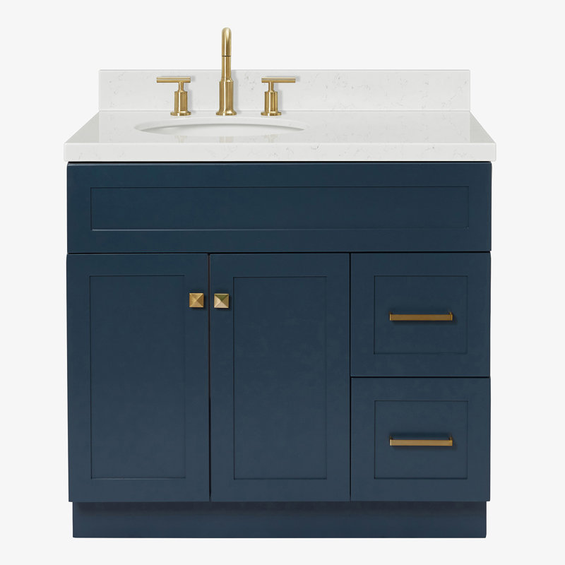Meuble-lavabo sur pied simple 36 po avec comptoir en quartz Hamlet, Gauche, Oval, Bleu minuit