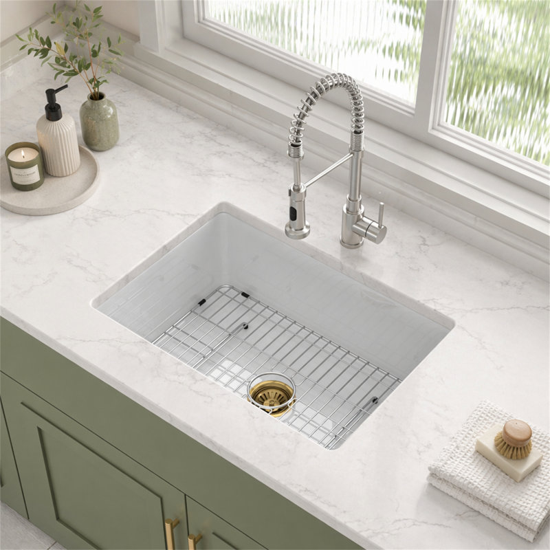 Évier de cuisine encastré 27 "x 19" x 10 "en argile réfractaire à double cuve en porcelaine blanche