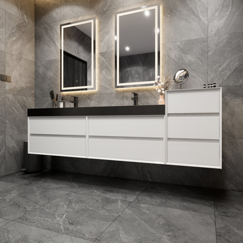 Ensemble de meuble-lavabo double mural 104 po Golitz, Blanc lustré