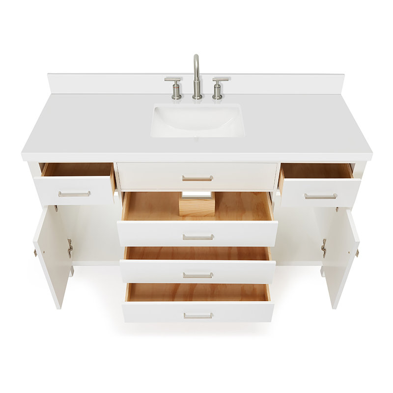 Abbate 60" Single Bathroom Vanity with White Quartz Top, White