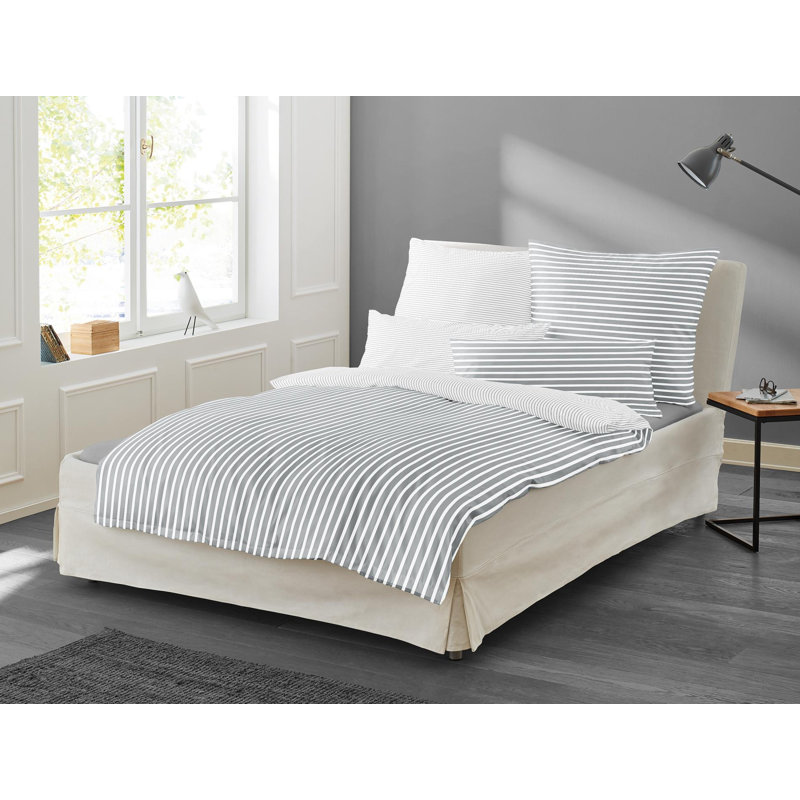 Nora Cotton 81 TC Reversible Duvet Cover Set, 155 x 220cm - 1 Pillowcase (80 x 80 cm), Silver
