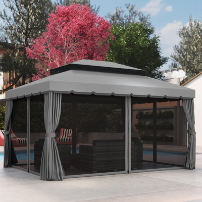 Pavillon de jardin, abri de jardin avec auvent et moustiquaire, structure en aluminium pour le jardin, la pelouse, la cour et la terrasse