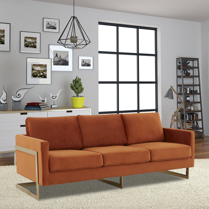 Canapé confortable en velours 3 places avec base en acier inoxydable Bellago, Gris foncé