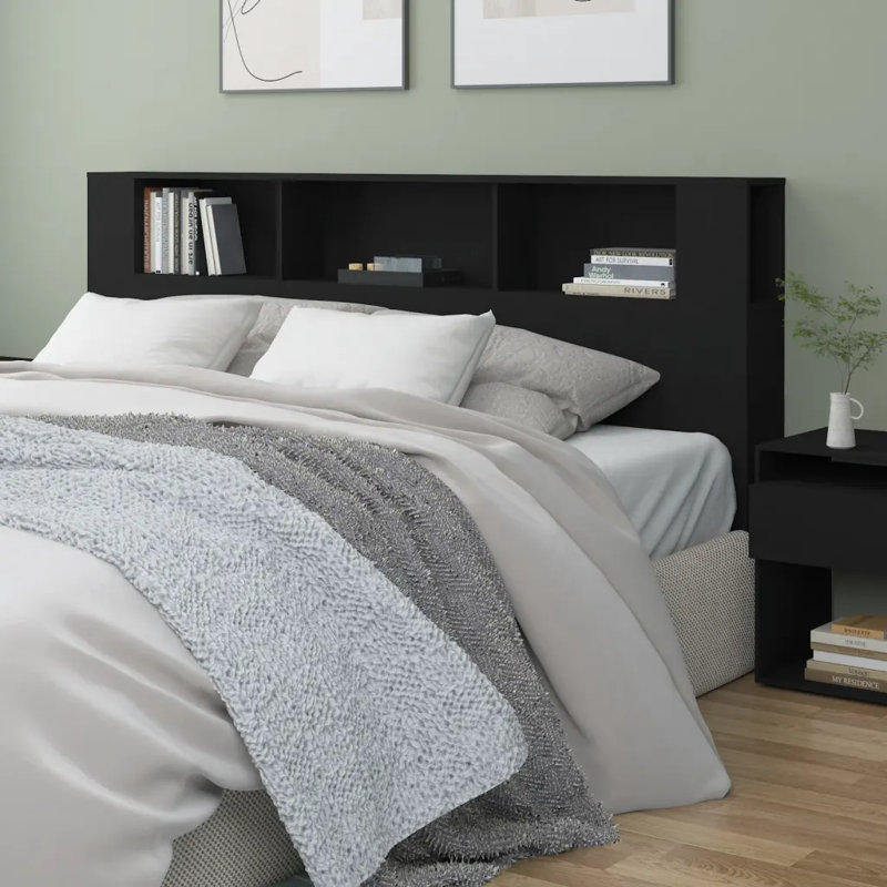 17 Stories Headboard Cabinet Engineered Wood, Single (3'), Black