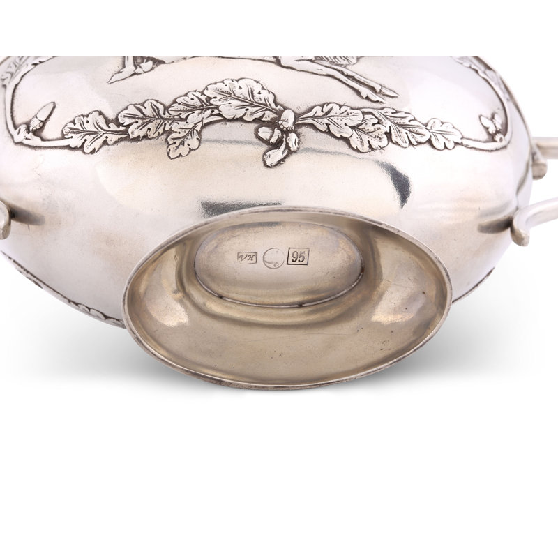 Pewter Gravy Boat with Elk and Leaf Embossing