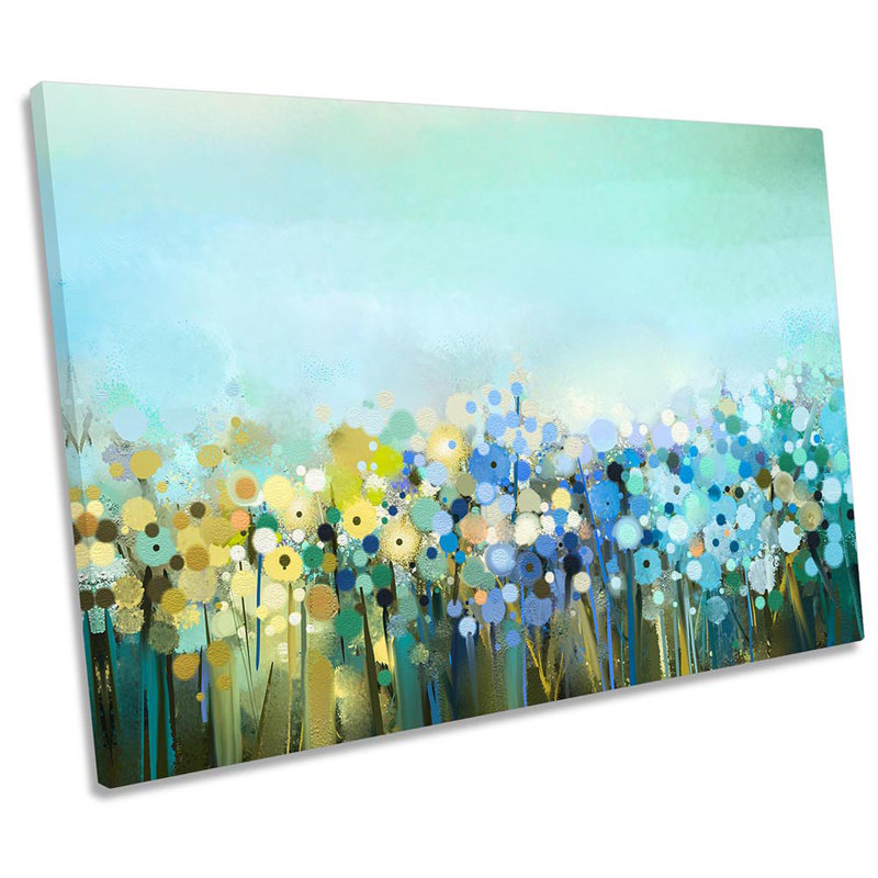 Teal Floral Flowers Turquoise - Wrapped Canvas Print, 30.5cm H x 45.7cm W x 2cm D