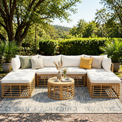 7 Pieces Outdoor Patio Furniture, All-Weather Rattan Sectional Sofa Set, Patio Set, Outdoor Sectional Set