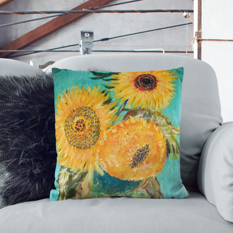 Sunflowers In A Vase Square Throw Cushion, 55cm H x 55cm W x 20cm D
