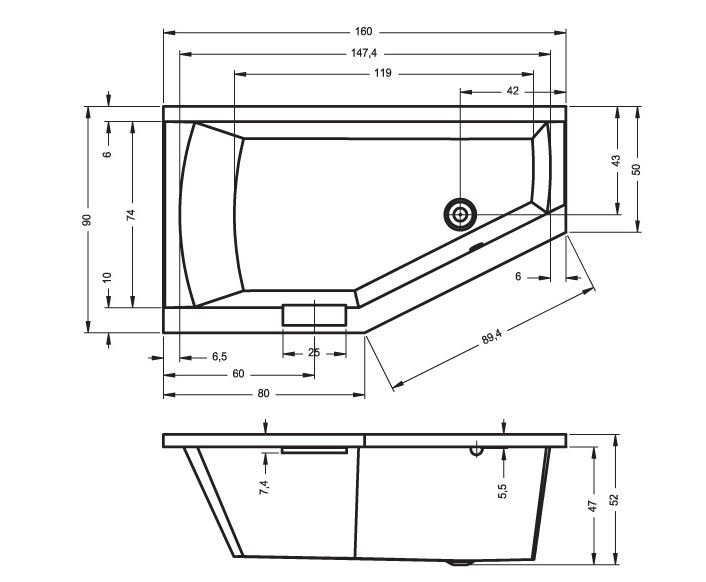 x Corner Soaking Acrylic Bathtub