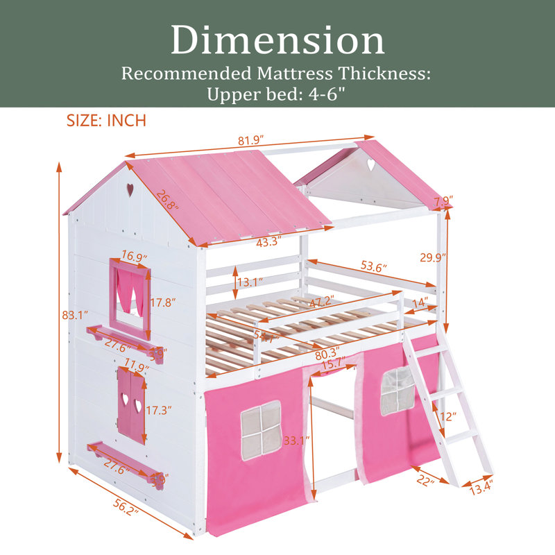Alize Kids Bunk Bed, Full, Pink