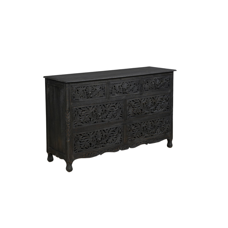Harleen Solid Wood 57'' W 7 - Drawer Dresser, Black