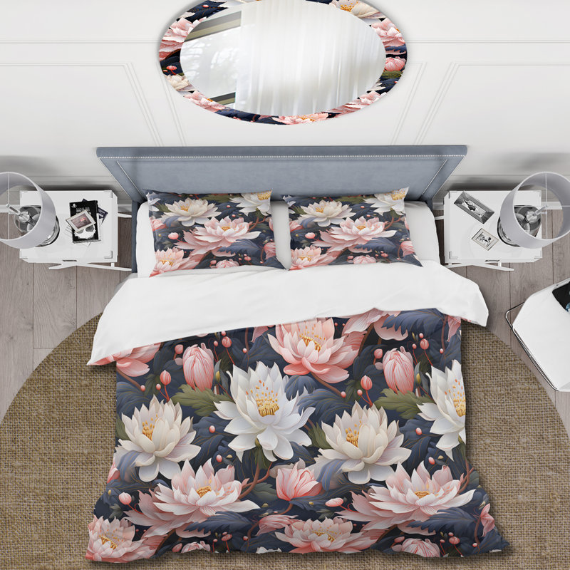 Serene Floral Motif - Ensemble de housse de couette floral, Housse de couette pour très grand lit et 2 très