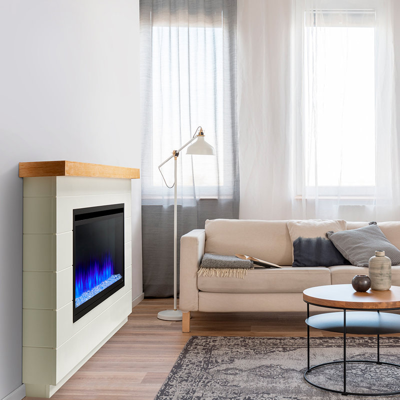 SimpliFire Allusion Platinum 50 Inch Linear Electric Fireplace with Boyd Mantel kit - Modern Farmhouse