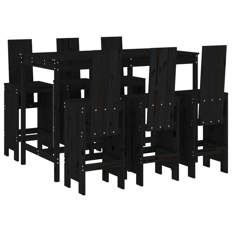 Auggie Brayden Studio Bar Set with Wood Frame and Solid Wood Outer Material, Black