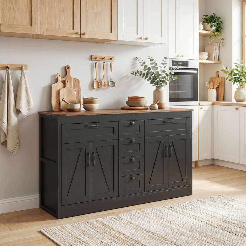 Buffet, armoire de rangement 55 po, Noir