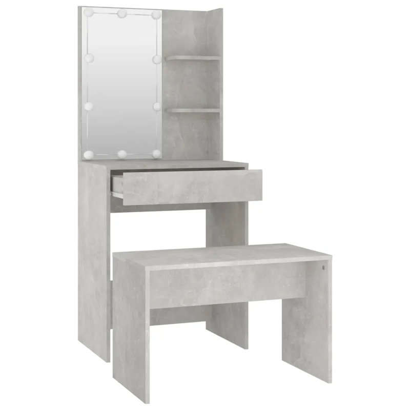 Itasha Dressing Table Set with LED Engineered Wood, Concrete Grey