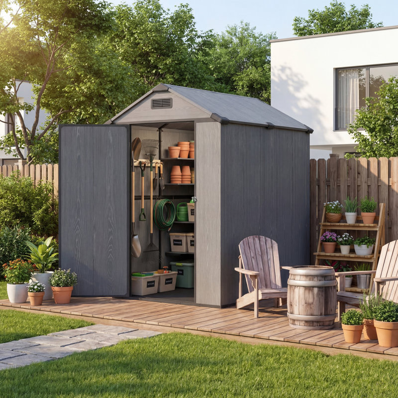 4 Ft. W X 6 Ft. D Resin Outdoor Storage Shed With Floor, Weather-resistant Outdoor Storage With Reinforced Design