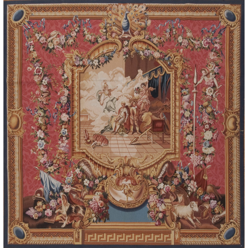 Aubusson Hand Woven Wool Tapestry, 87" H x 90" W