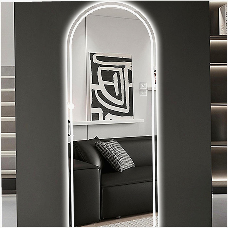 65" x 21" bow-shaped design LED full-length mirror, dimmable, high-definition, explosion-proof, can stand or be mounted - bright lighting, suitable for makeup, studio, etc.