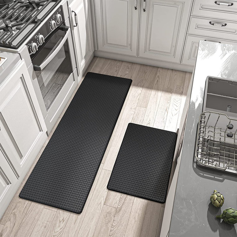 Dionisios Anti-Fatigue Non-Skid Kitchen Mat, Rectangle 1'5" x 2'5" + Runner 1'5" x 4'11", Black