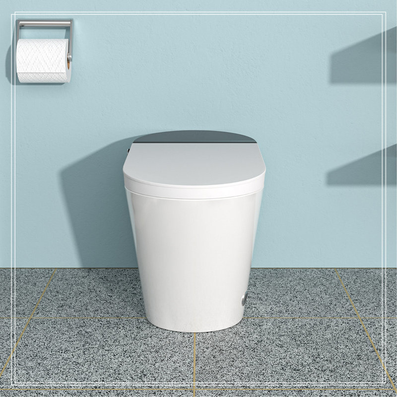 Toilette intelligente avec bidet intégré, ouverture et fermeture automatiques, siège chauffant allongé, capteur de pied encastré, affichage DEL, lavage à l'eau chaude, sécheuse, veilleuse