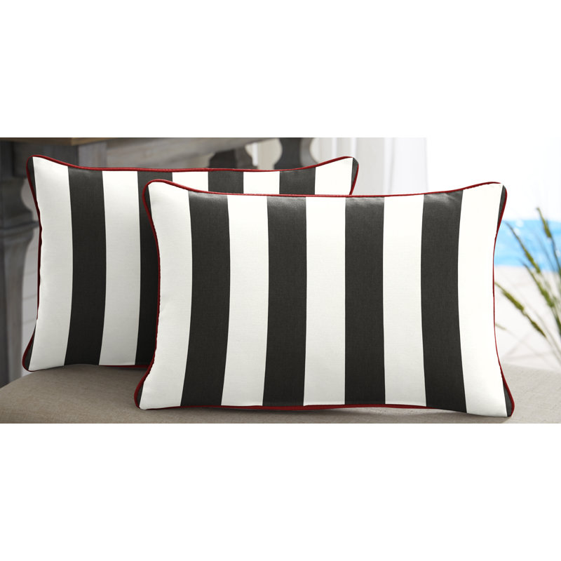 Striped Outdoor Reversible Throw Pillow, 12" x 24", Cabana Classic Black Stripe Sunbrella®
