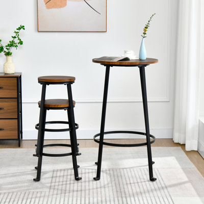 Akaysia 3-Piece Modern Industrial Metal Bar Table Set for Small Spaces and Breakfast Nooks