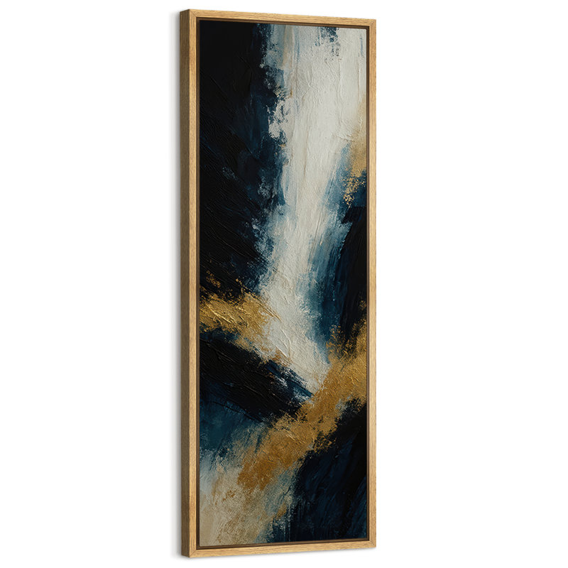 Reproduction d'art sur toile encadrée bleu marine et or, H 60 po x l 20 po, Naturel