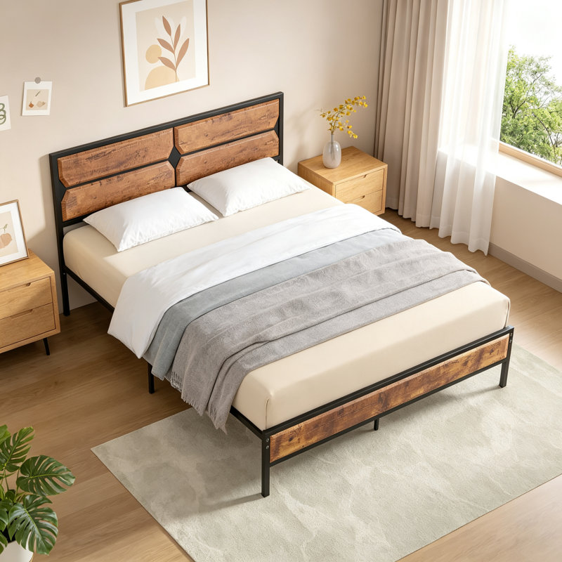 Twin Bed Frame, Double (4'6), Rustic Brown