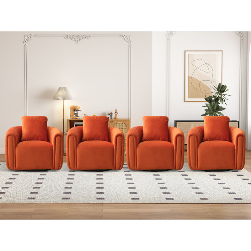 30.5" Wide Modern Soft Upholstered Pillow Back Accent Chair With Swivel, Orange, 4