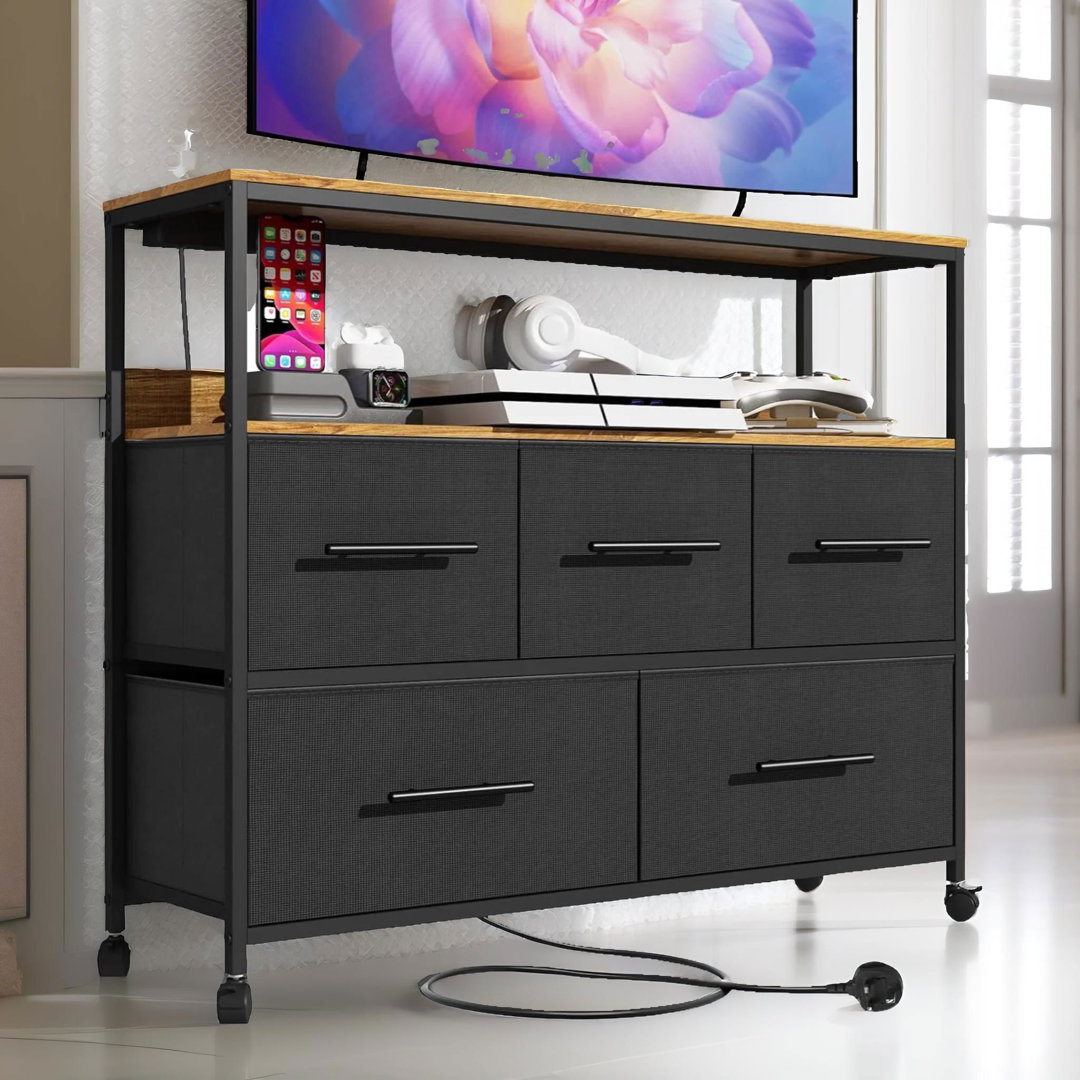 5 Fabric Drawer Bedroom Dresser With Charging Station