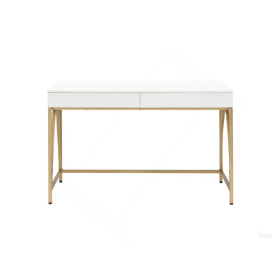 Lightmane White High Gloss & Gold Finish Vanity Desk