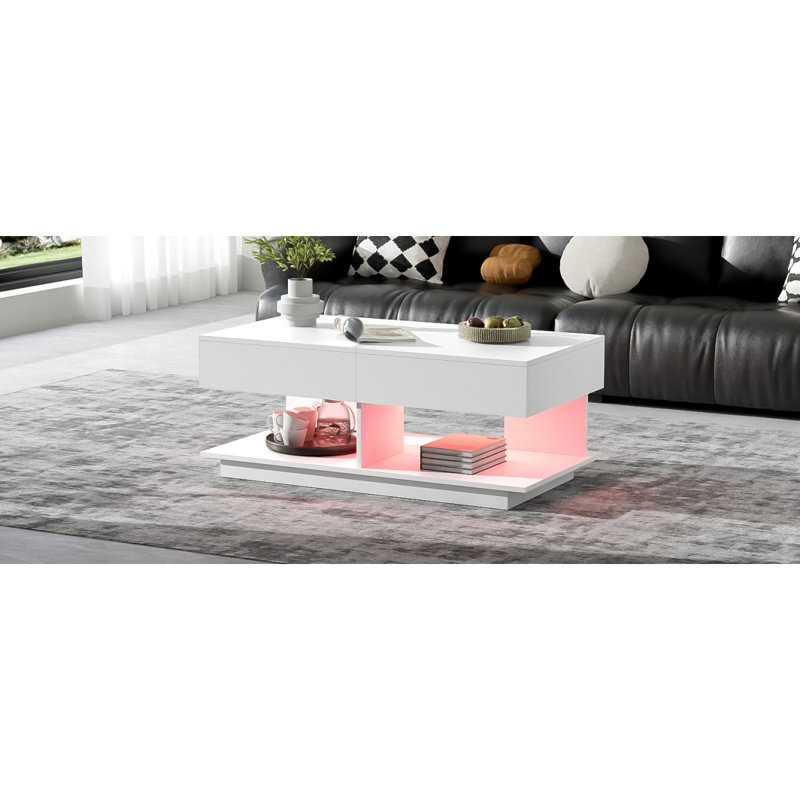 Table basse extensible U-Can de 41,3 po à 76,7 po, table basse centrale efficace avec plusieurs compartiments de rangement, table basse réglable multifonctionnelle avec espace de rangement caché pour le salon