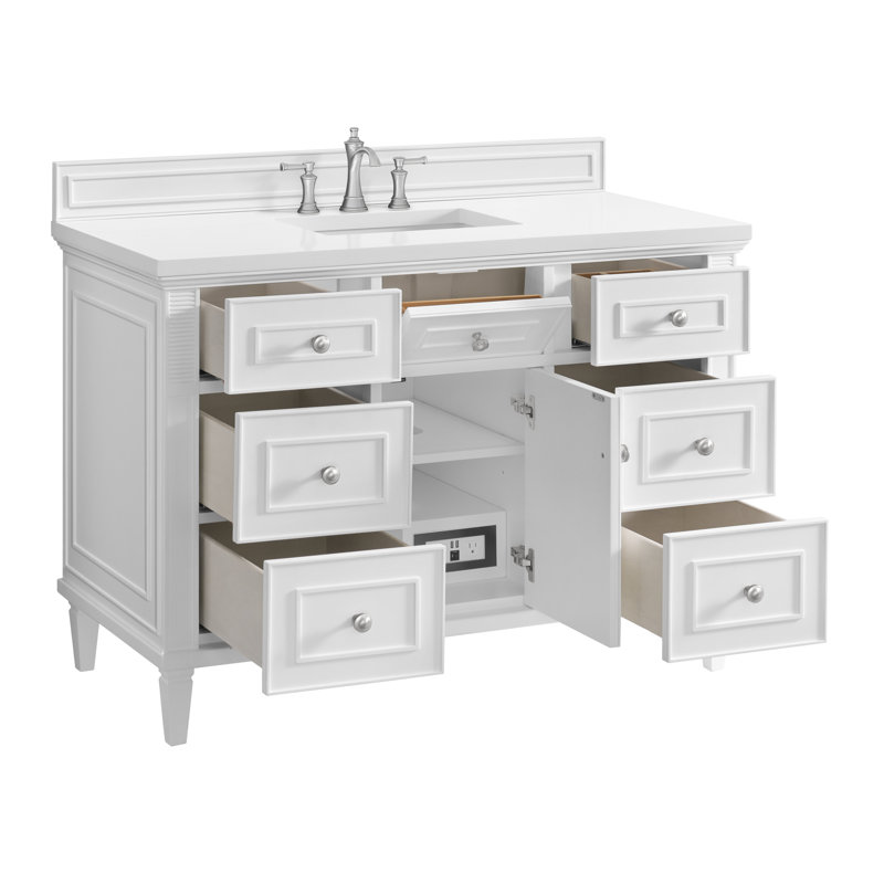 Lorelai 48'' W Single Vanity, Bright White, White Zeus Quartz, 8" Widespread