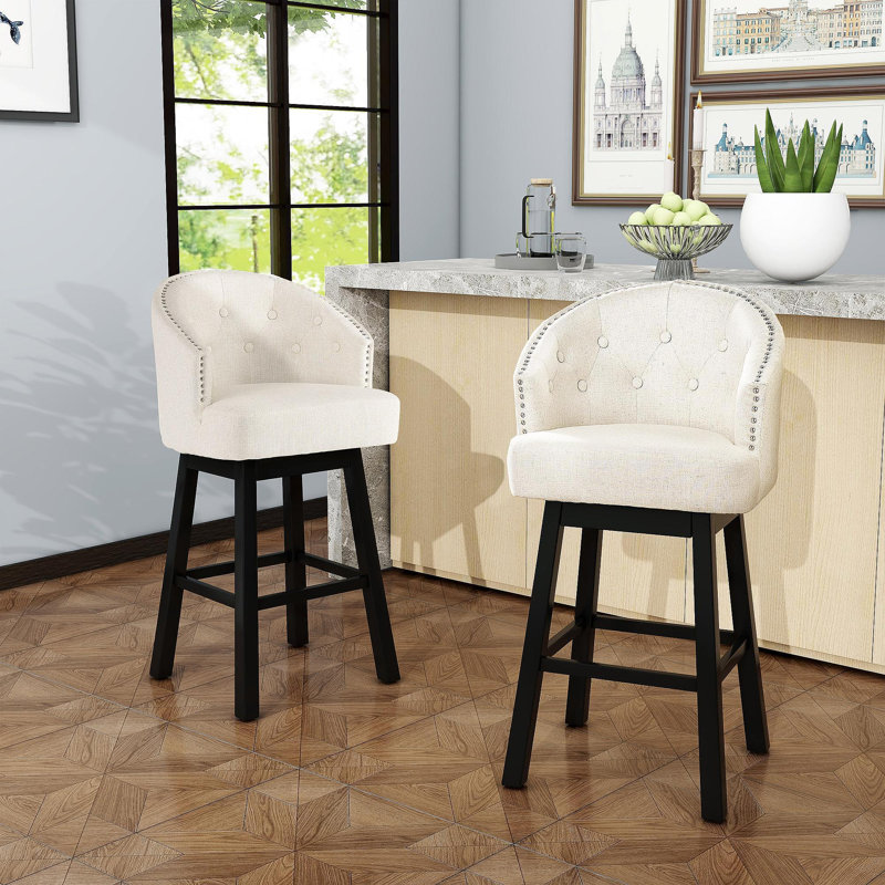 Tabouret tournant à 360 degrés avec garniture cloutée, ensemble de 2, beige