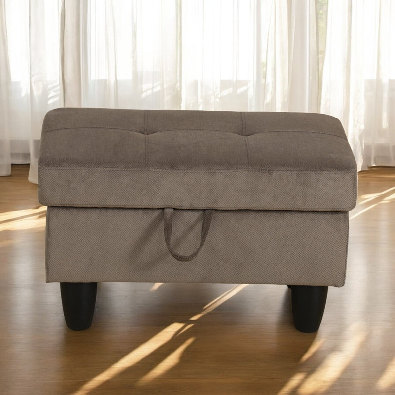 Orella Marlinda 28.5" Wide Upholstered Rectangle Tufted Flip Top Storage Ottoman, Square Brown Pineapple Velvet