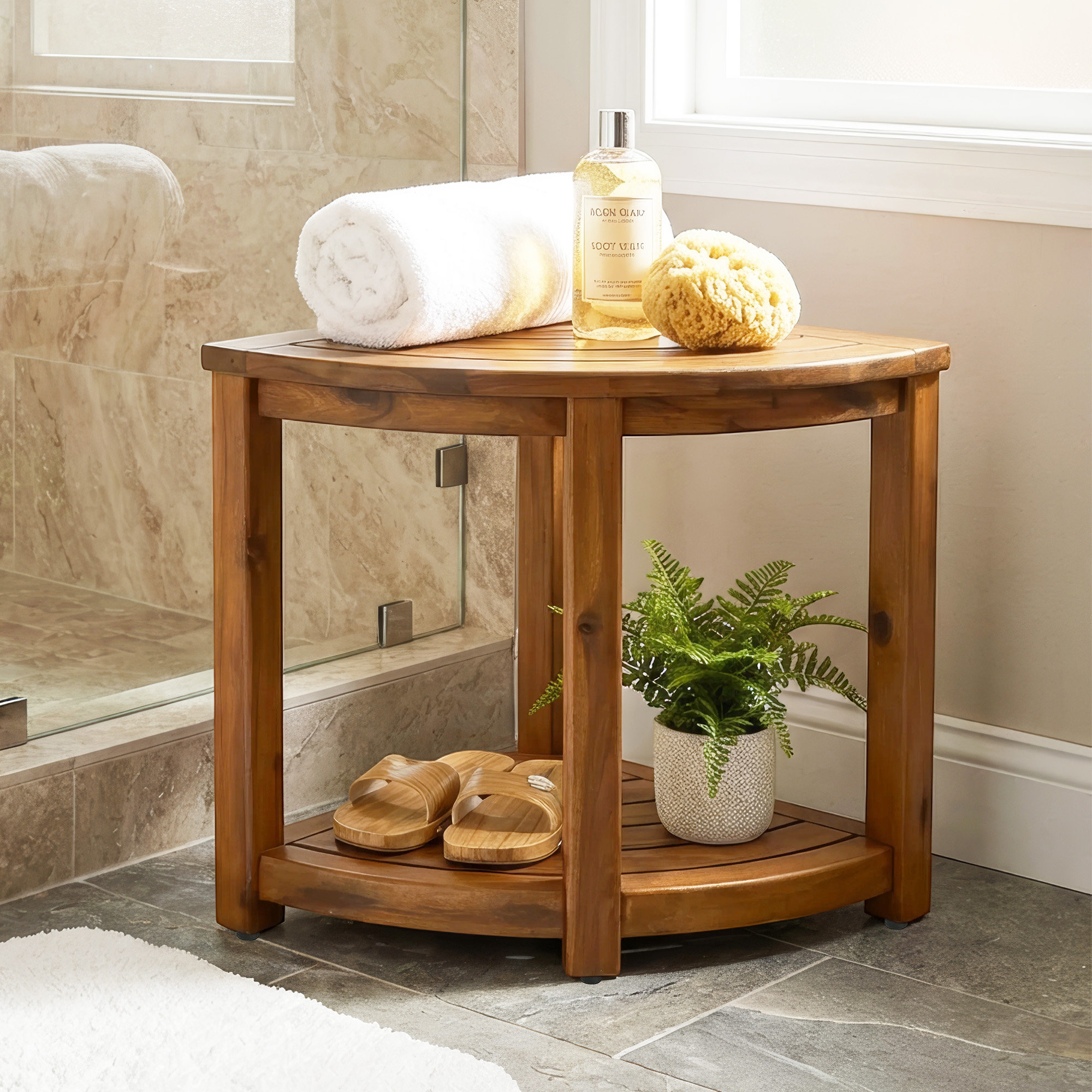 25'' W Teak Corner Shower Bench