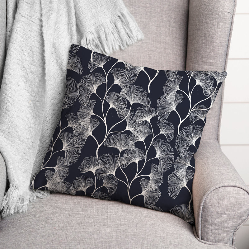  Coussin décoratif floral intérieur / extérieur en polyester, H 18 po x l 18 po, Bleu marine